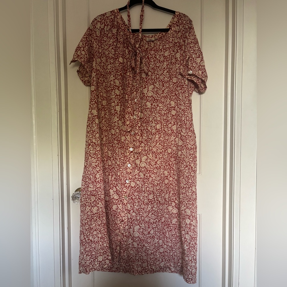 Floral Red and White Button-Up Dress